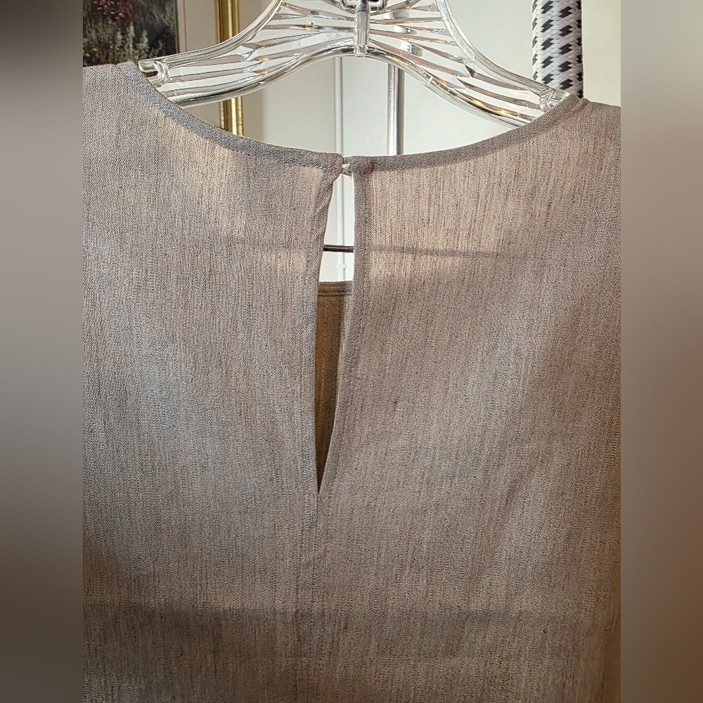 New Calvin Klein Linen Stretch Elegant Cream Midi Dress Large - Picture 10 of 13